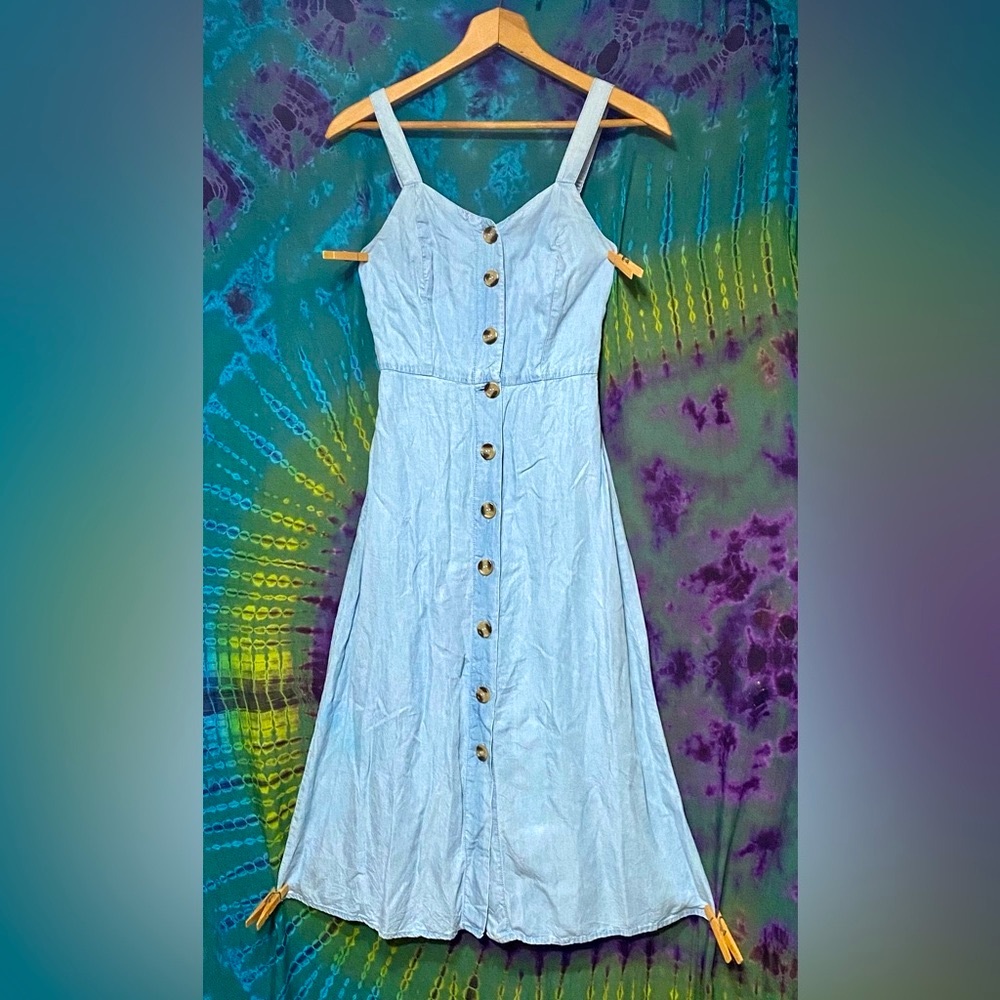 Japna Light Blue Midi Dress with Button Detail